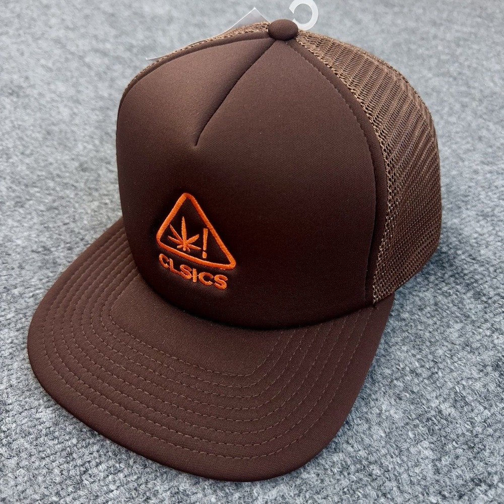 CLSICS Logo Hat Brown Embroidered Foam Mesh Back Adjustable Trucker Snapback Cap